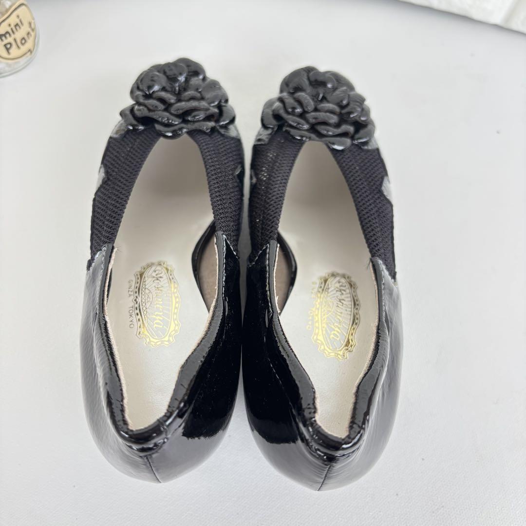【極美品】 銀座ヨシノヤ 22 パンプス ウェッジソール メッシュ お花 極美品】 銀座ヨシノヤ 22 パンプス ウェッジソール メッシュ