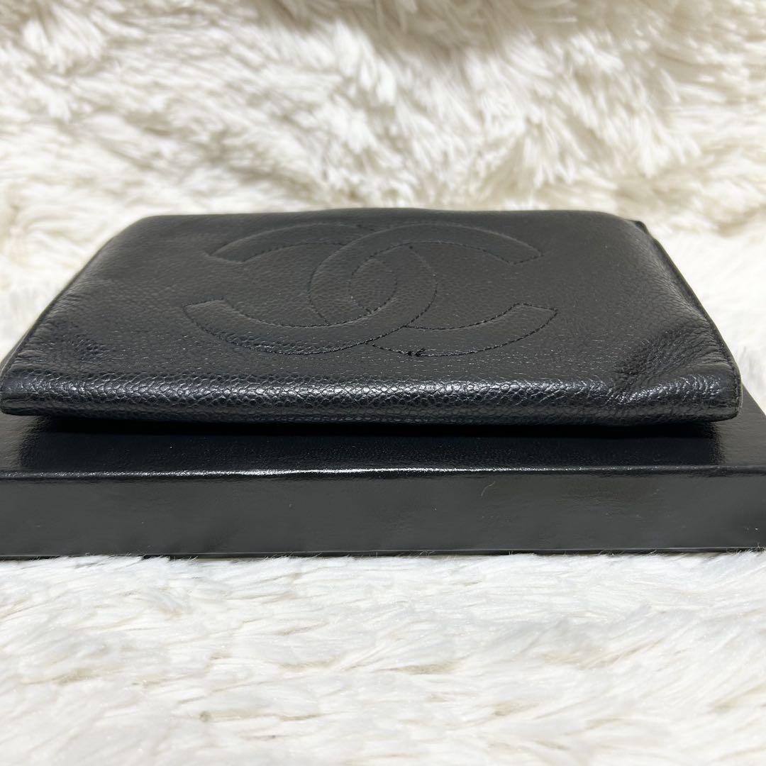 【高級】CHANEL シャネル キャビアスキン 長財布 がま口