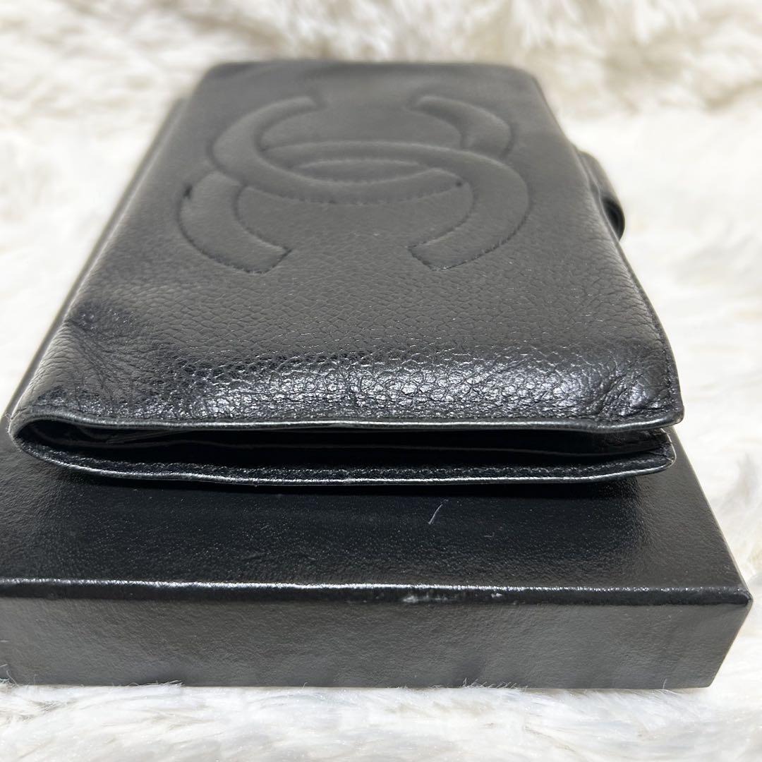 【高級】CHANEL シャネル キャビアスキン 長財布 がま口