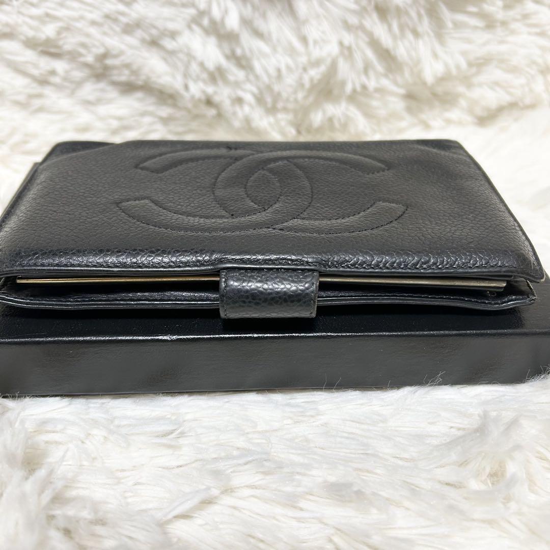 【高級】CHANEL シャネル キャビアスキン 長財布 がま口