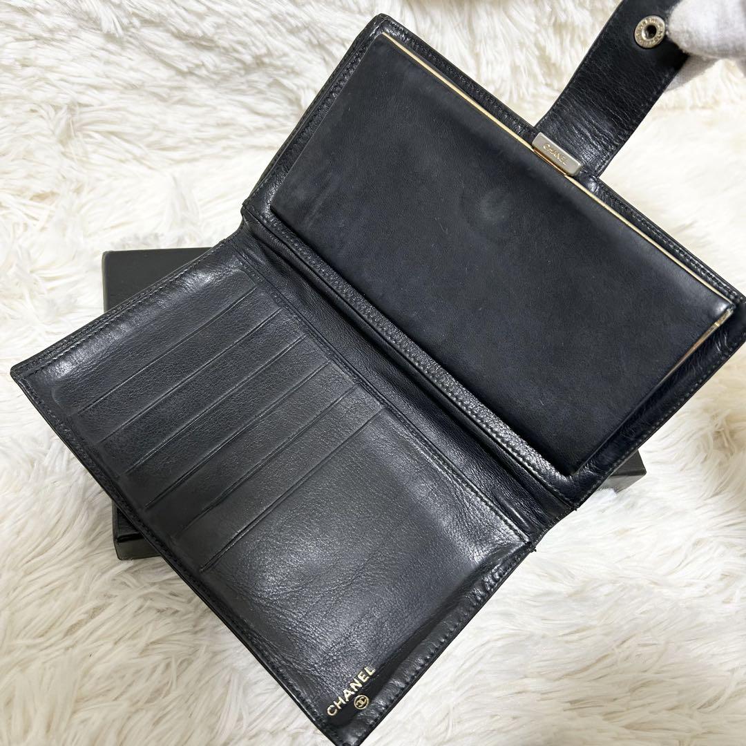 【高級】CHANEL シャネル キャビアスキン 長財布 がま口