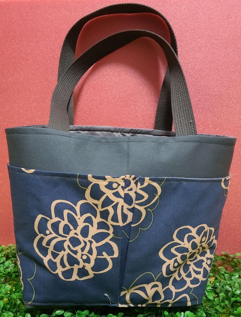 ハンドメイド トートバッグ 舗 お弁当袋 立体ポケット 花柄 ハンドメイド トートバッグ 舗 お弁当袋 立体ポケット 花柄