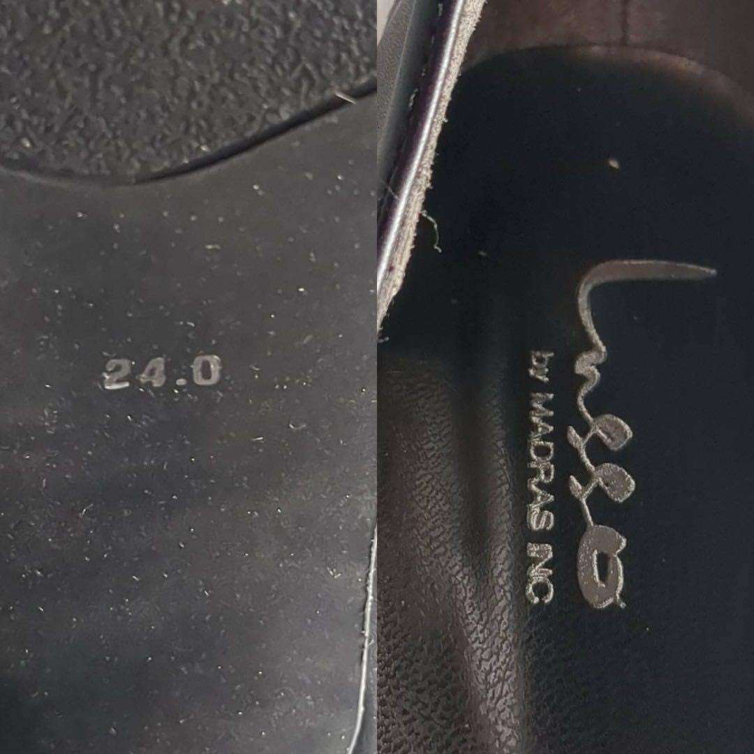 【Lusso】 ルッソ (24.0) レザー ブラック スクエアトゥ パンプス