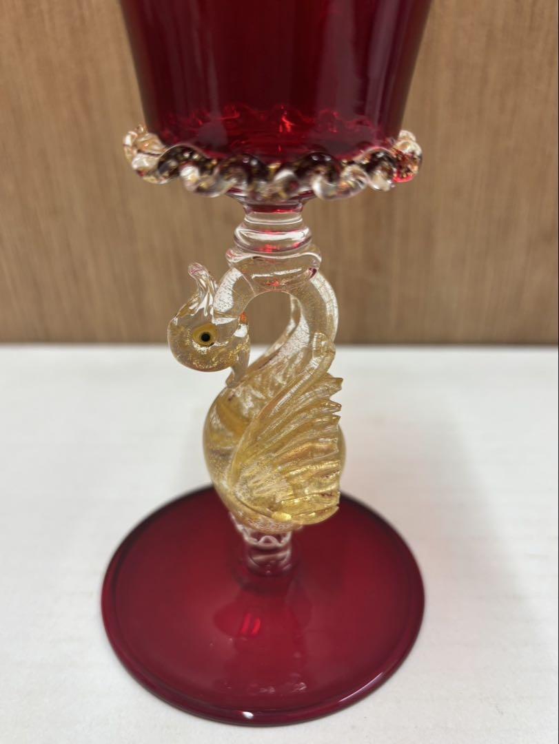 ムラーノ ワイングラス金彩 (白鳥)