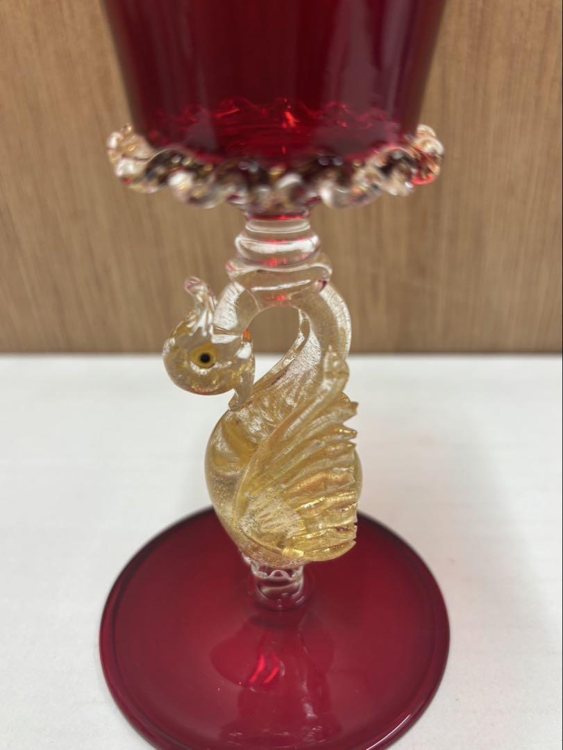 ムラーノ ワイングラス金彩 (白鳥)