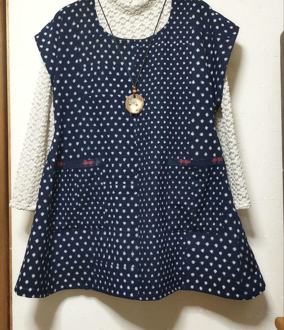 着物リメイク　雪ん子絣　チュニック　ハンドメイド