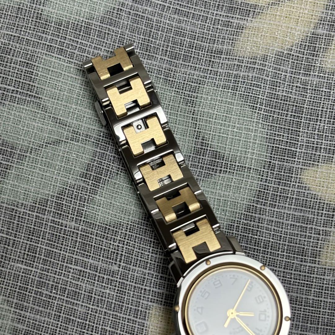【箱付き】HERMES エルメス　クリッパー　ホワイト×コンビ　レディース時計