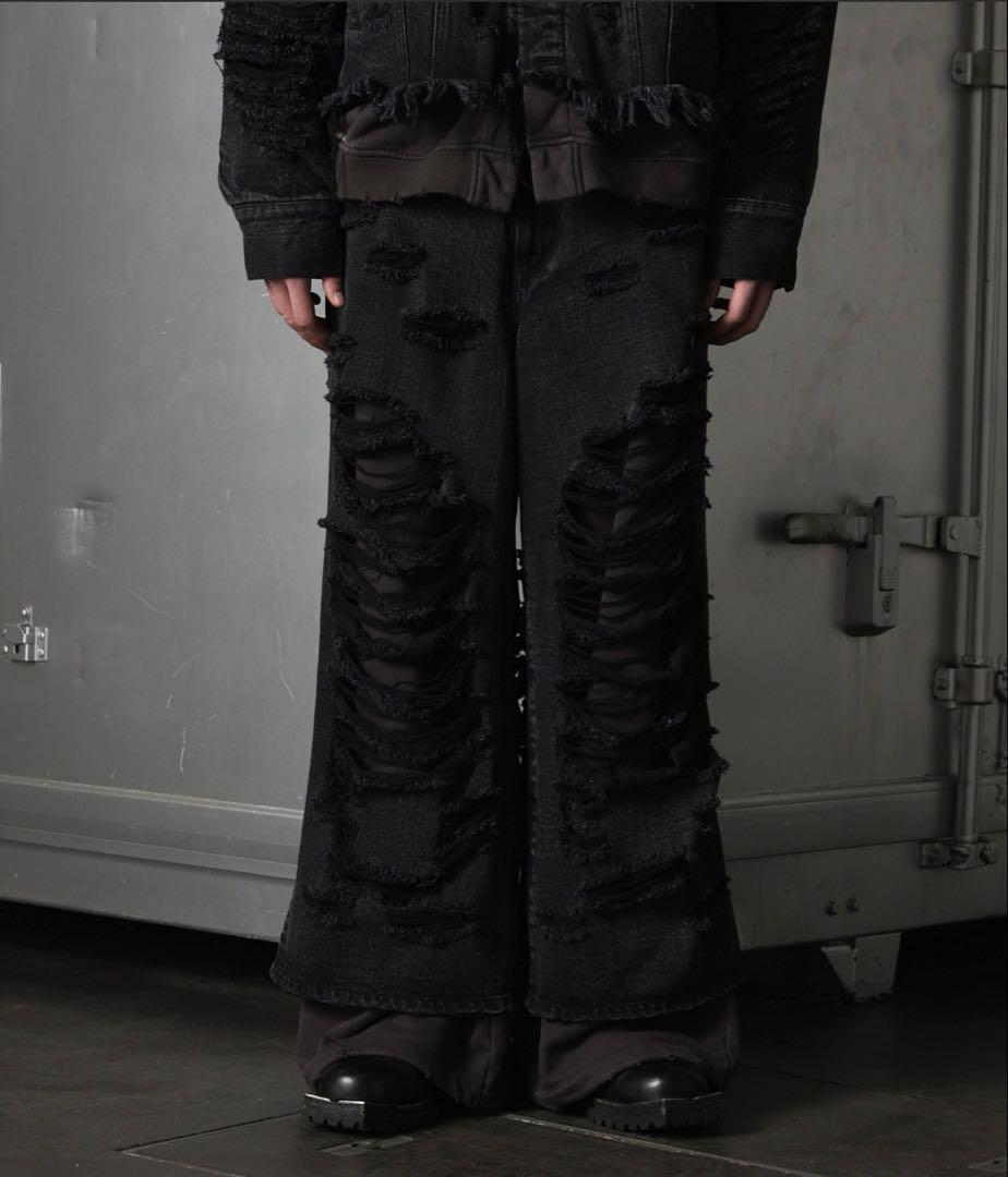 パンツ Sweat Docking Design Damage Buggy Denim