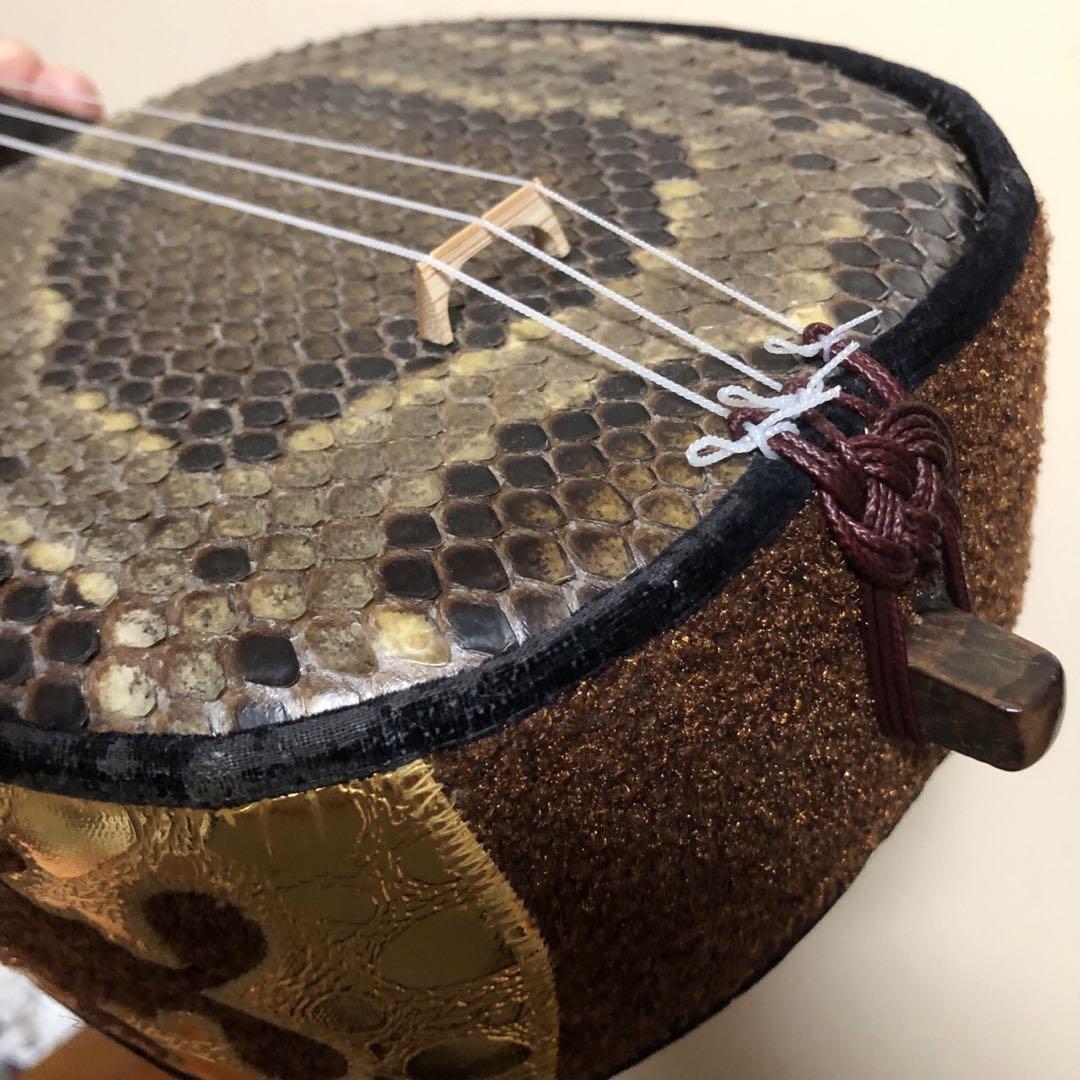 ✨美品✨沖縄三味線 三線 和楽器 楽器 蛇柄 皮 革 （美品】沖縄