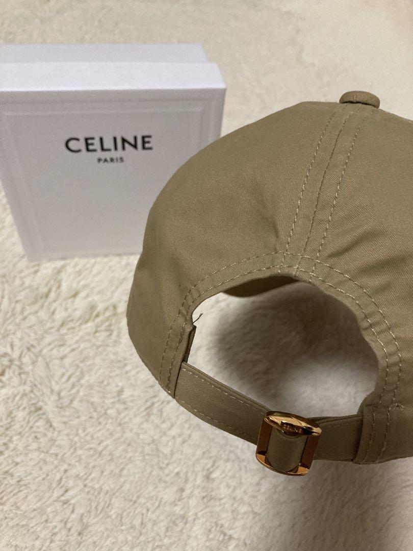 大人気】CELINE ベージュ 刺繍ロゴ キャップ - メルカリ
