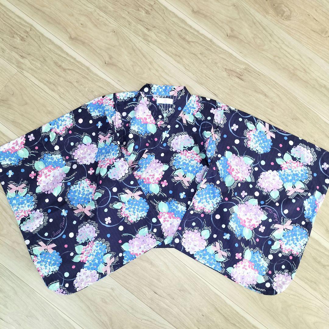 メゾピアノmezzopiano浴衣2way 紫陽花リボン ネイビー ラメ 140