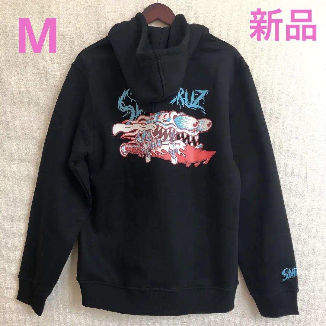 SANTACRUZ トップス パーカー ブラック 黒 ロゴ プリント フード