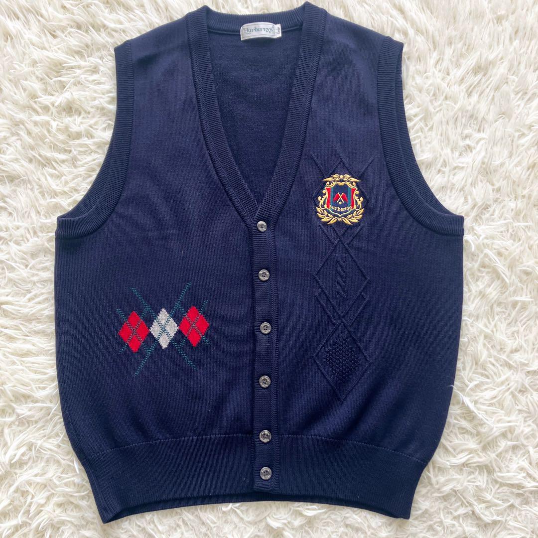 【希少・美品】バーバリー ヴィンテージ 70s〜90s ニットベスト ロゴ刺繍