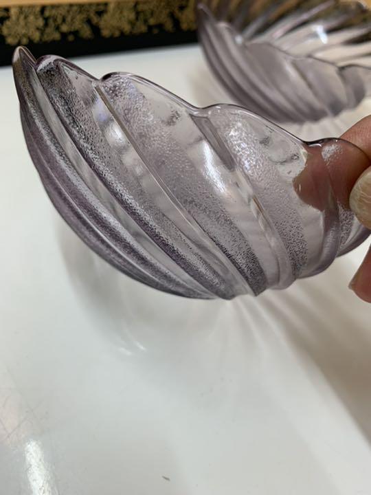 ガラス皿パープル紫模様4個セット昭和レトロかき氷パフェ冷奴など