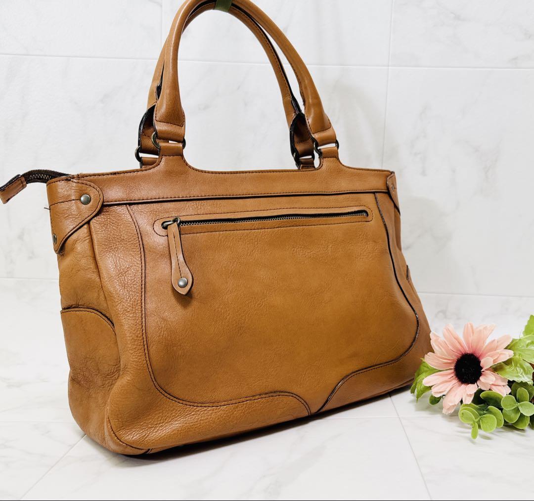 ダコタDakota トートバッグレザー革ハンドバッグ茶A4ビジネス