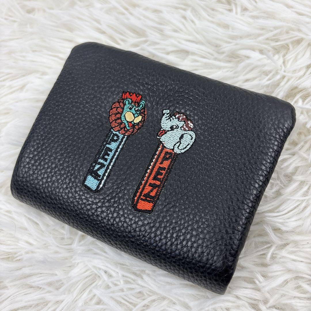 美品✨ear PAPILLONNER×PEZ刺繍レザー二つ折り財布ブラック