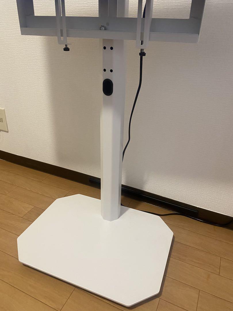 ホワイト調整可能テレビスタンド 六角形ベース　ロータイプ　HDDホルダー付き
