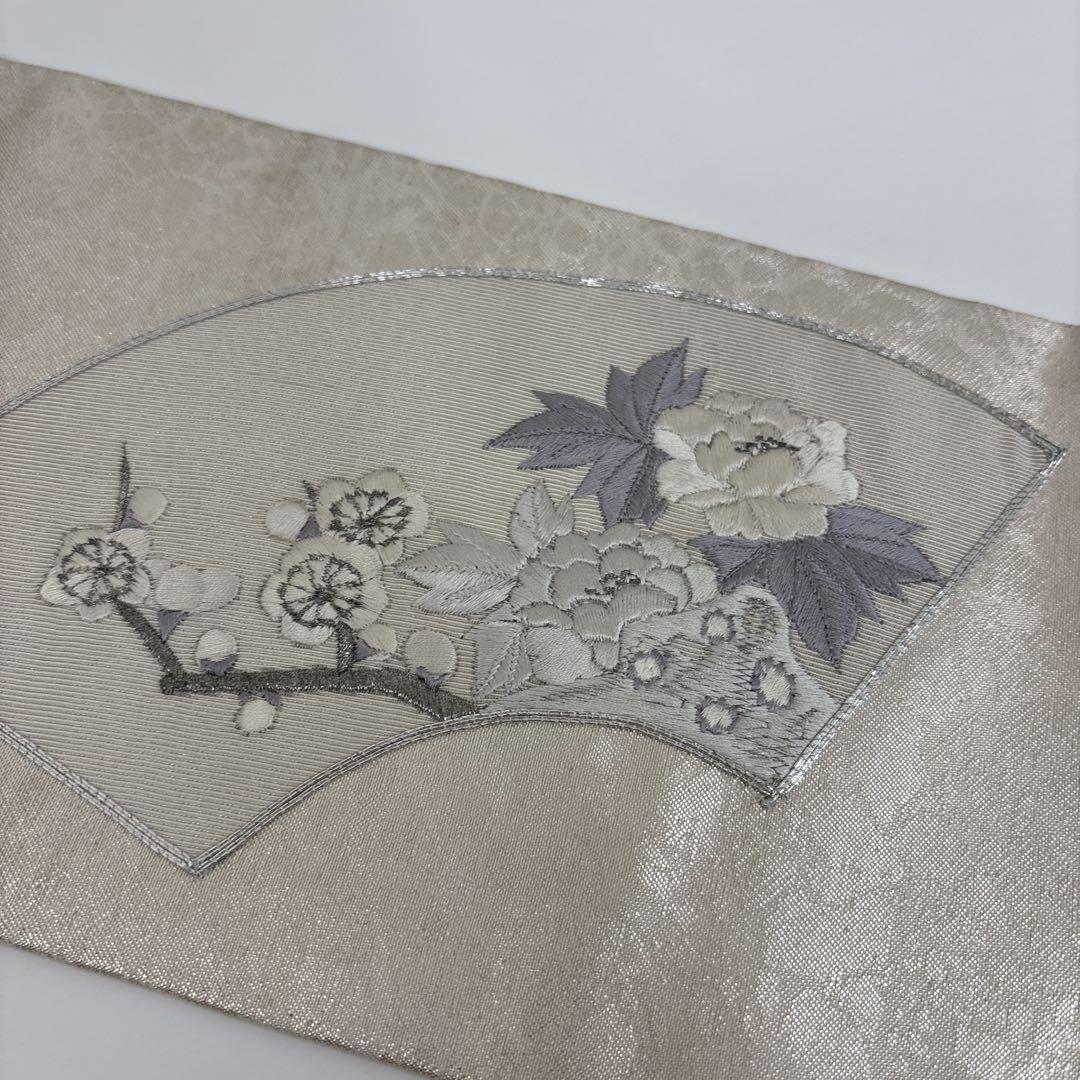 名古屋帯 正絹 銀駒刺繍 地紙に素敵な鳥 九寸 U-7240 - メルカリ