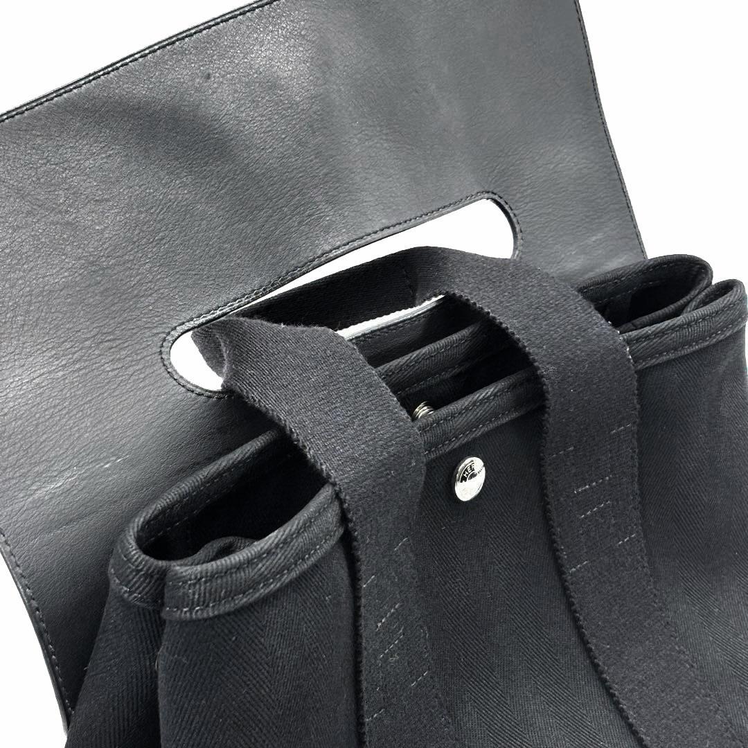 【美品】エルメス ハンドバッグ ヴァルパライソPM トワルシェブロン 黒 M48