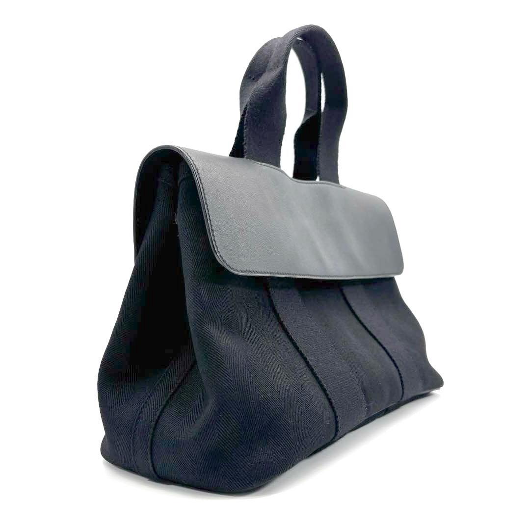 【美品】エルメス ハンドバッグ ヴァルパライソPM トワルシェブロン 黒 M48