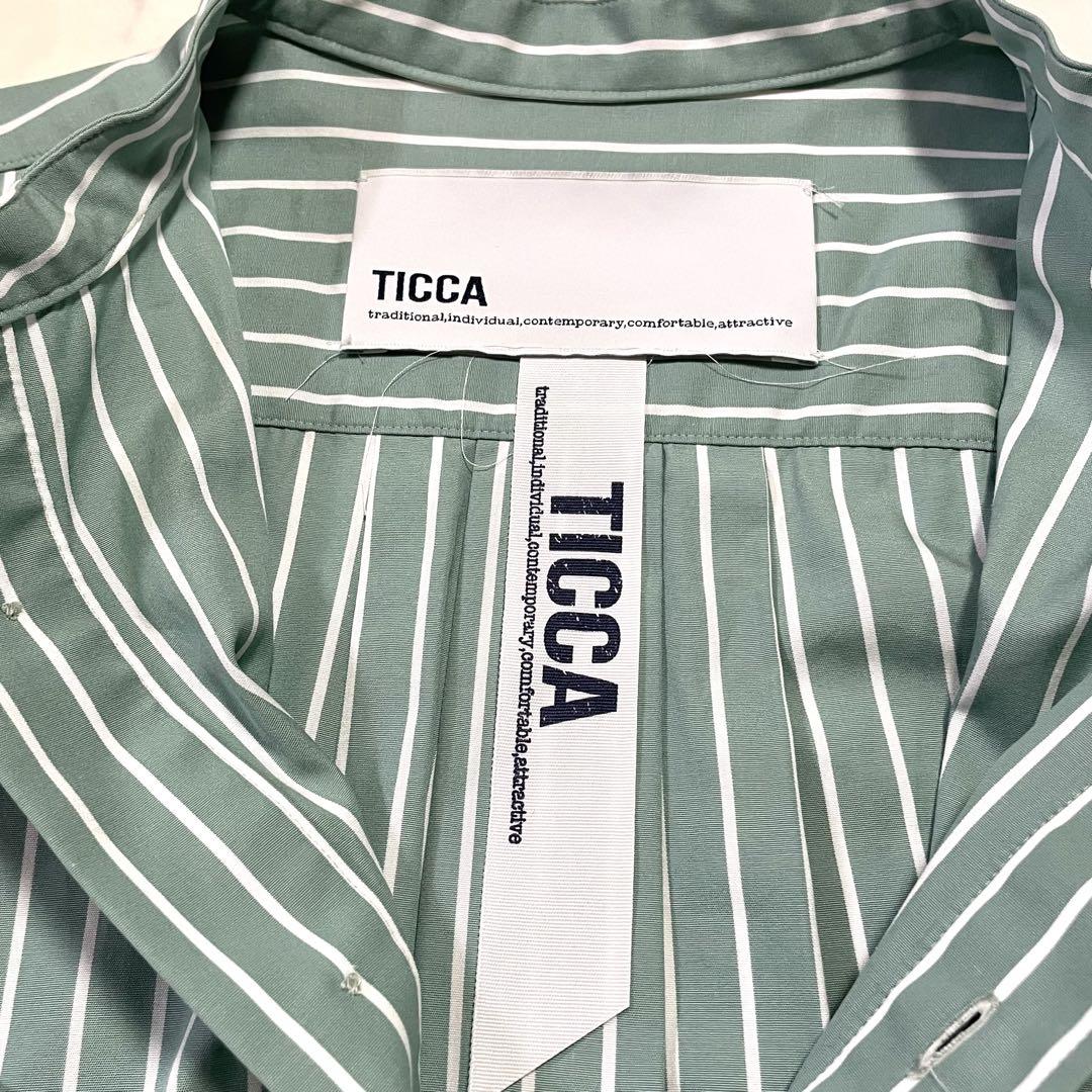 美品♪ティッカ TICCA バンドカラー ストライプ コットンシャツ
