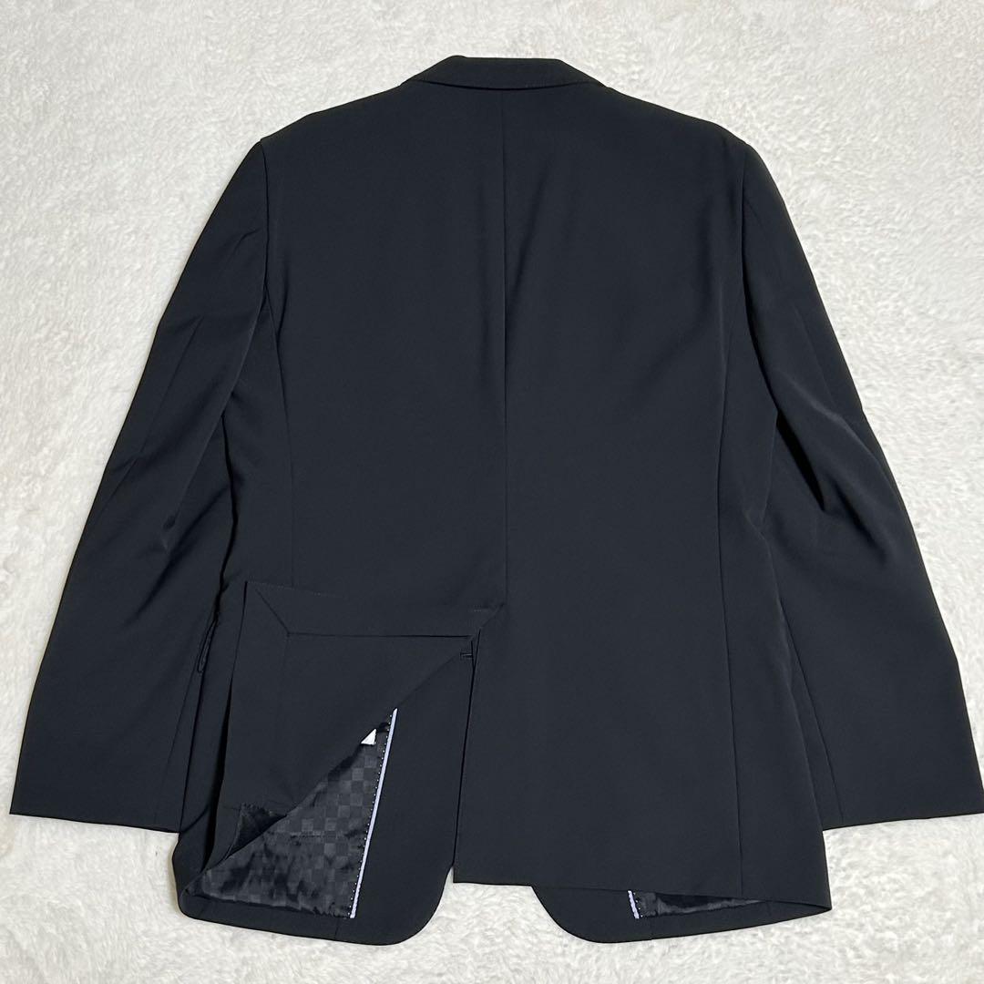 美品メンズスーツlesmuesA7ブラックシャドウチェックウォッシャブル180㎝