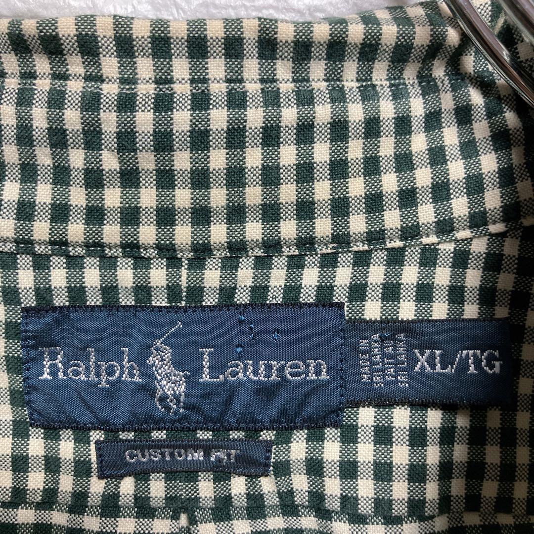 ラルフローレン　長袖シャツ　ブロックチェック　グリーン　コットン　ギンガム　XL