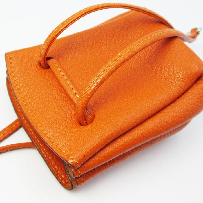 エルメス ヴァスパポーチ オレンジ レザー 巾着 D刻印 イニシャル入 エルメス ヴァスパポーチ オレンジ レザー 巾着 D刻印