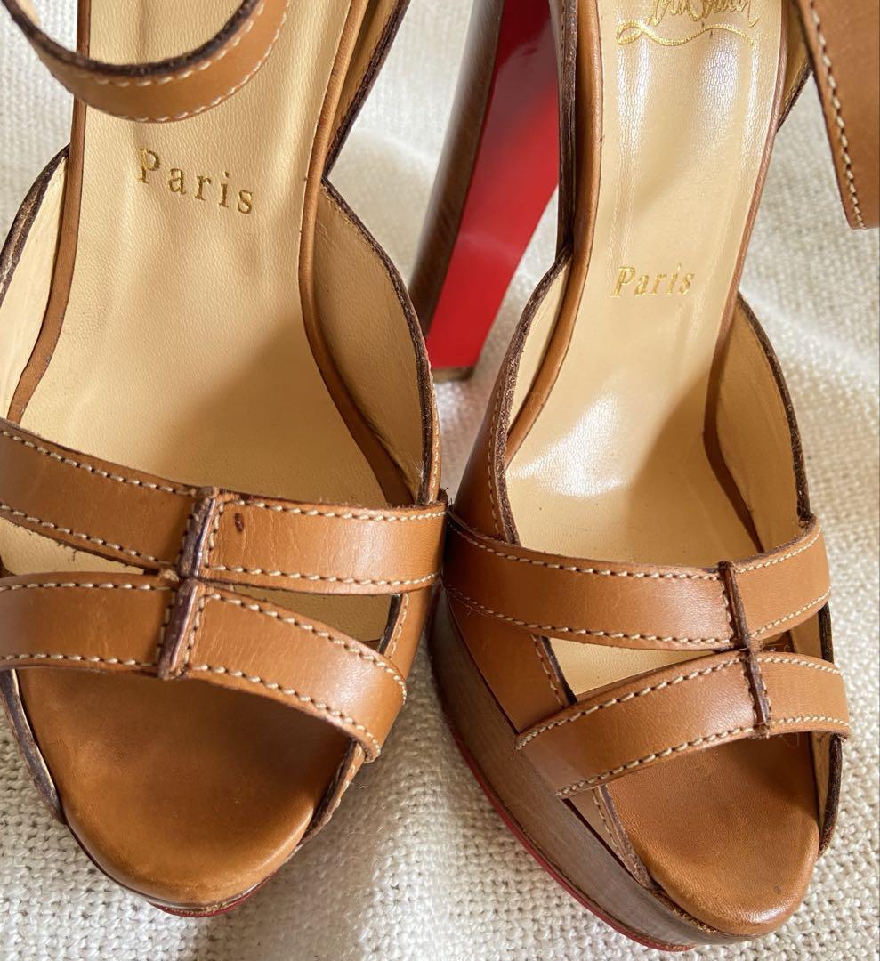 Christian Louboutin バックベルトサンダル 太ヒール　キャメル