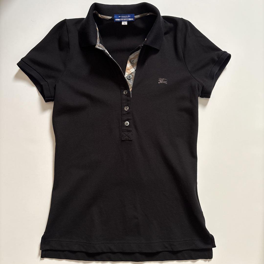 Burberry BLUE LABELポロシャツ前立てフリル パフスリーブ38 美品】BURBERRY BLUE LABELレディース ポロシャツ フリル付き