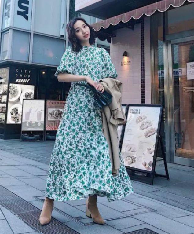 【ZARA】神崎恵着用☆花柄ワンピース☆グリーン　S