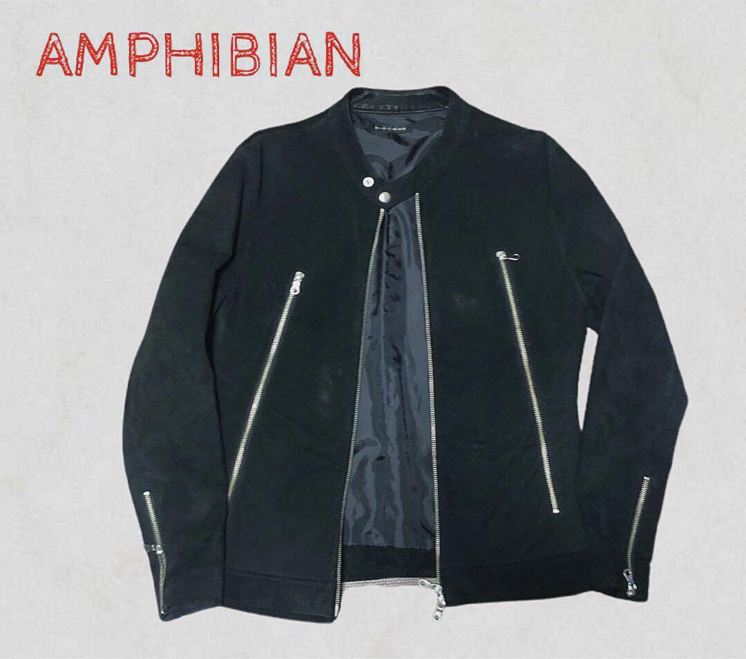 AMPHIBIAN ジップデザイン　シングルライダースジャケット・アウター