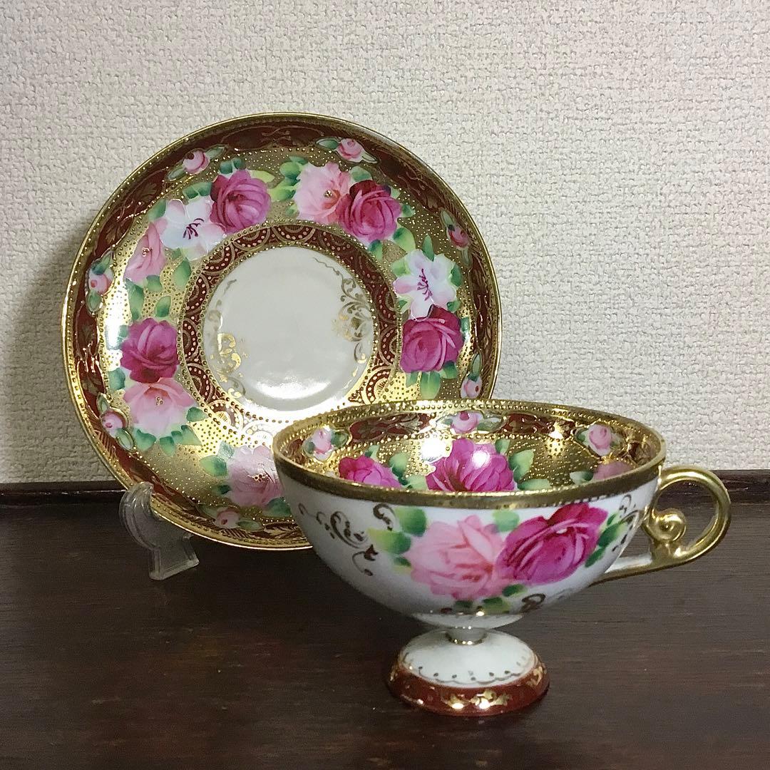 ノリタケ トリオ 金彩 薔薇 バラ ティーカップ ケーキ皿OldNoritake