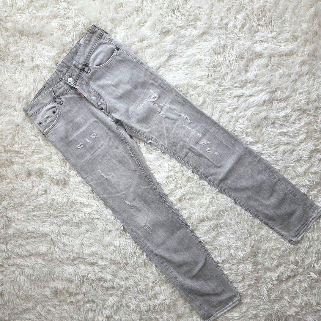 ディースクエアード　スキニーデニム【44】イタリア製　ダメージ　ライトグレー