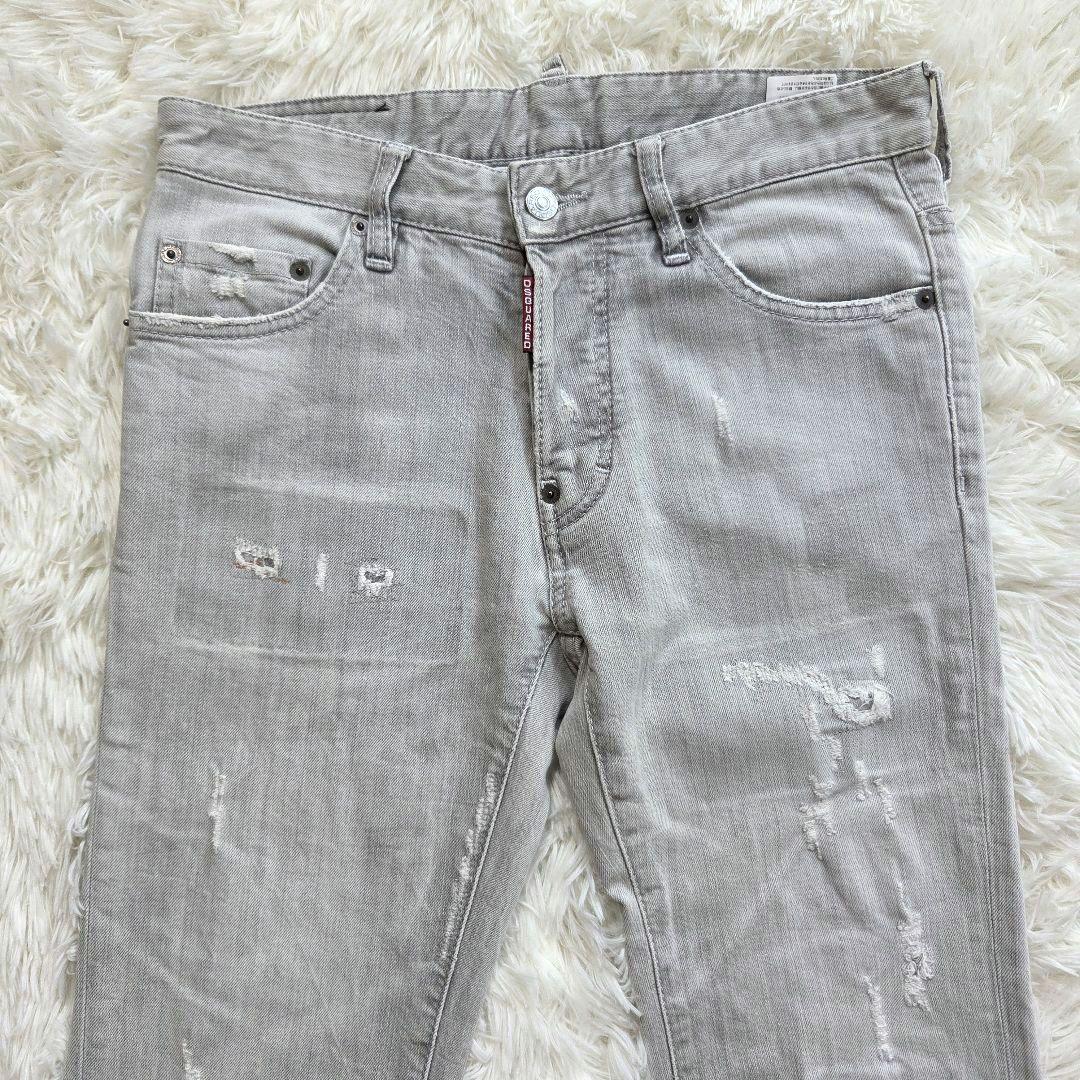 ディースクエアード　スキニーデニム【44】イタリア製　ダメージ　ライトグレー