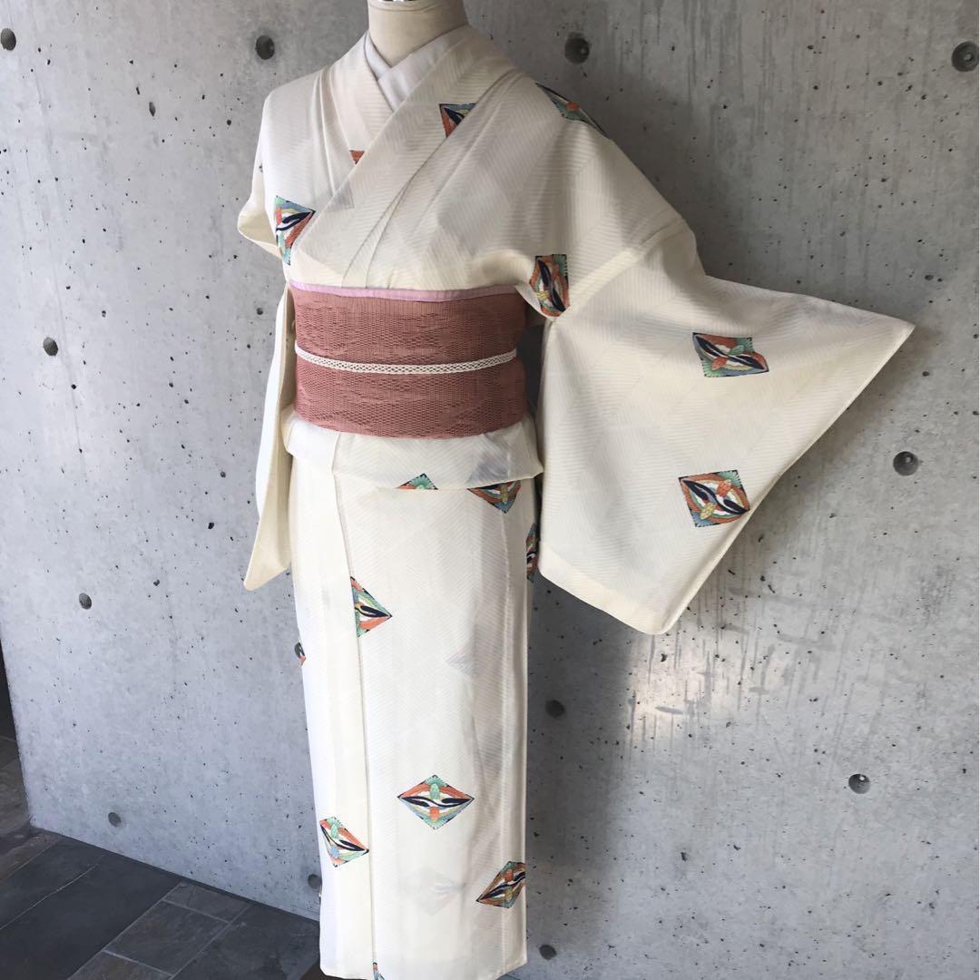 夏着物 絽】正絹 小紋 居敷当て無し バチ襟 着物・浴衣