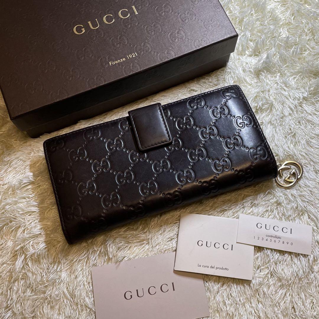 割引 ✨美品✨GUCCI 茶色 GG柄 シマライン ラウンドファスナー 長財布 グッチ 長財布