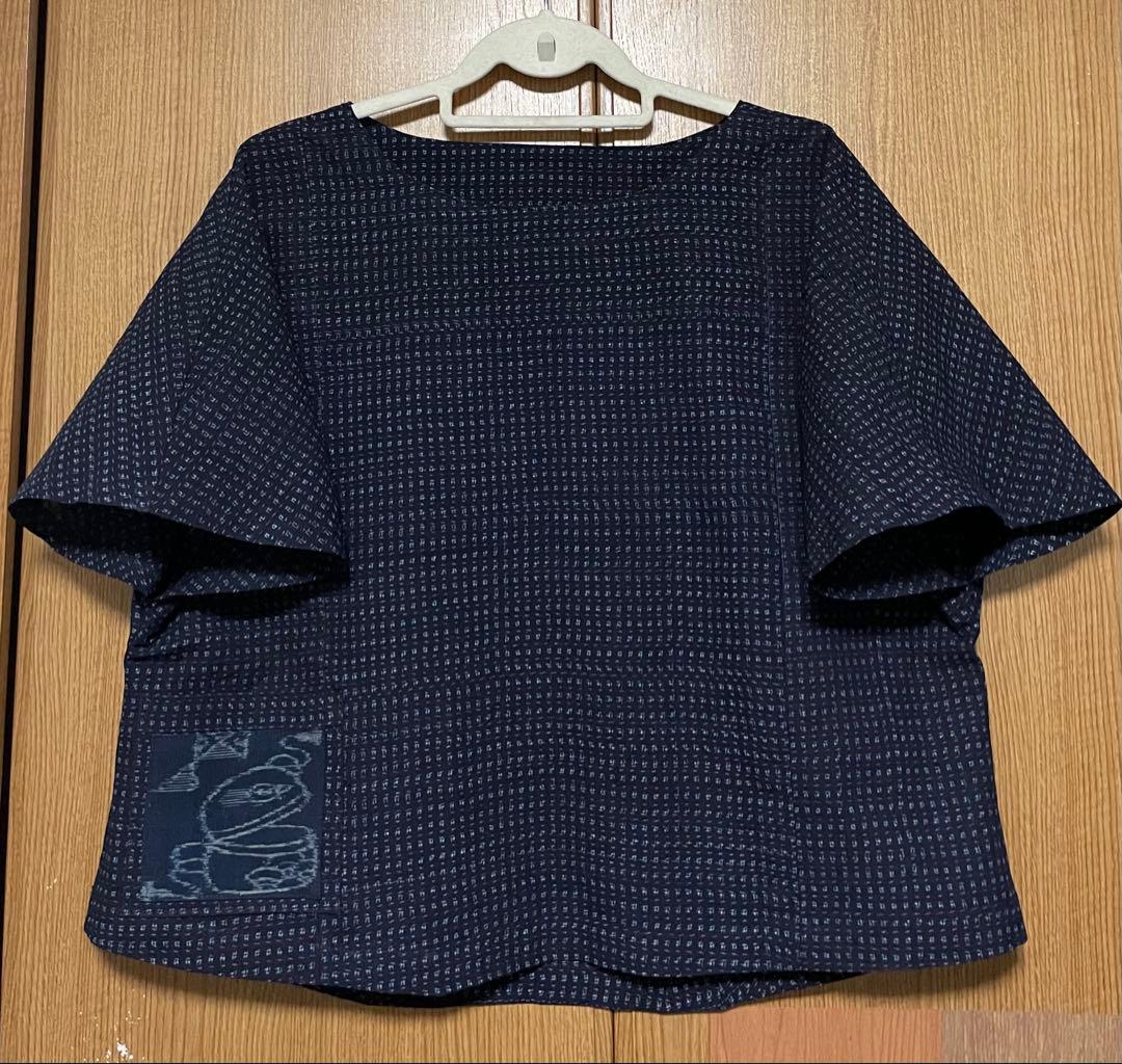 着物リメイク 書生絣のセットアップ フレアー袖トップス&ティアードスカート 着物リメイク 書生絣のセットアップ フレアー袖トップス&ティアードスカート