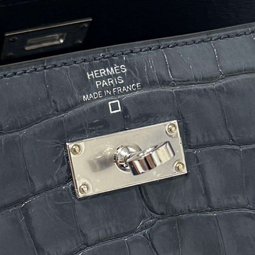 美品 HERMES エルメス ケリーウォレット アリゲーター ブルー X刻印