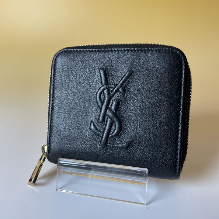 【美品】イヴサンローラン YSL カサンドラロゴ 三つ折財布 ダークネイビー