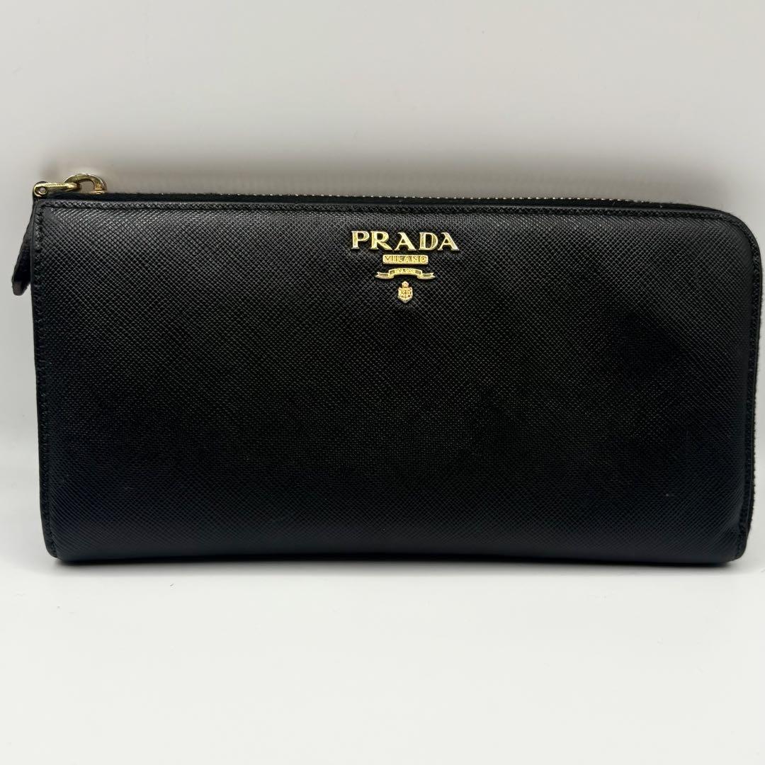 ①【箱付き・美品】PRADA 財布 L字ファスナー サフィアーノレザー ブラック