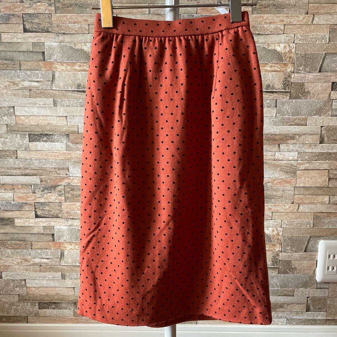 【新品❤️タグ付き】ドット　タイトスカート　ワールド　ウール100% テラコッタ
