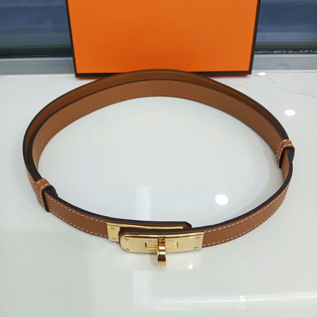 美品エルメス ケリーベルト エプソン ゴールド金具 ブラウン