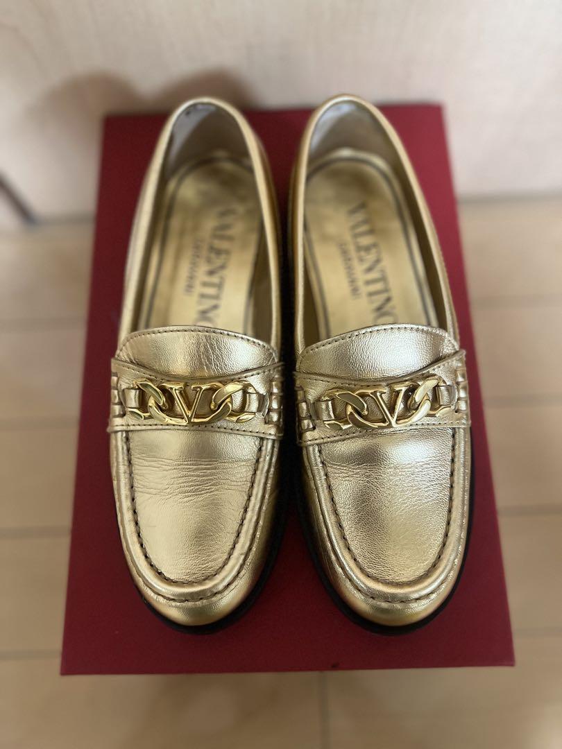 VALENTINO ゴールド ローファー