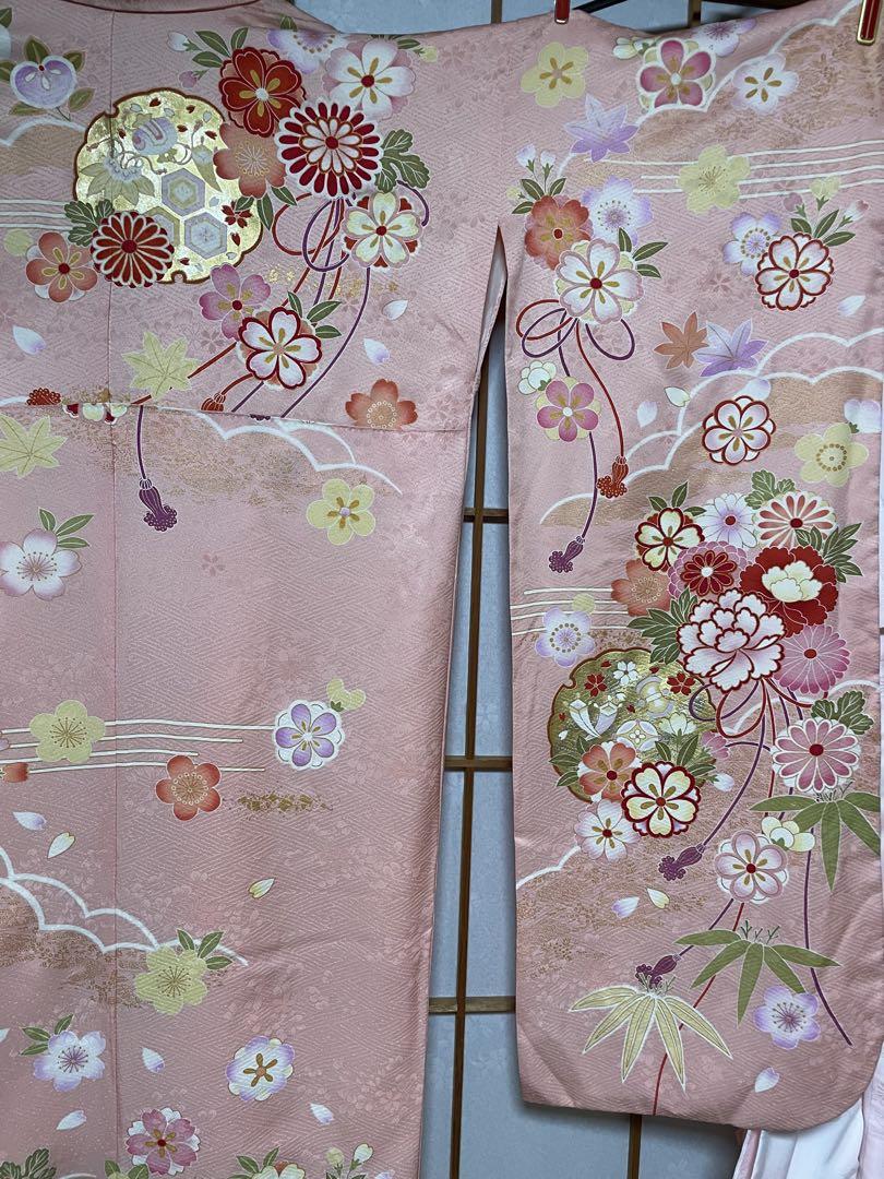 振袖　成人式　ピンク 花柄 振袖 帯　長襦袢　小物セット　裄長　Lサイズ　袖長