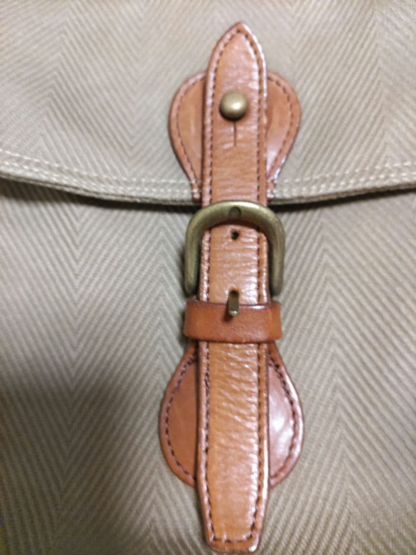 ショルダーバッグ ベージュ キャンバス レザー