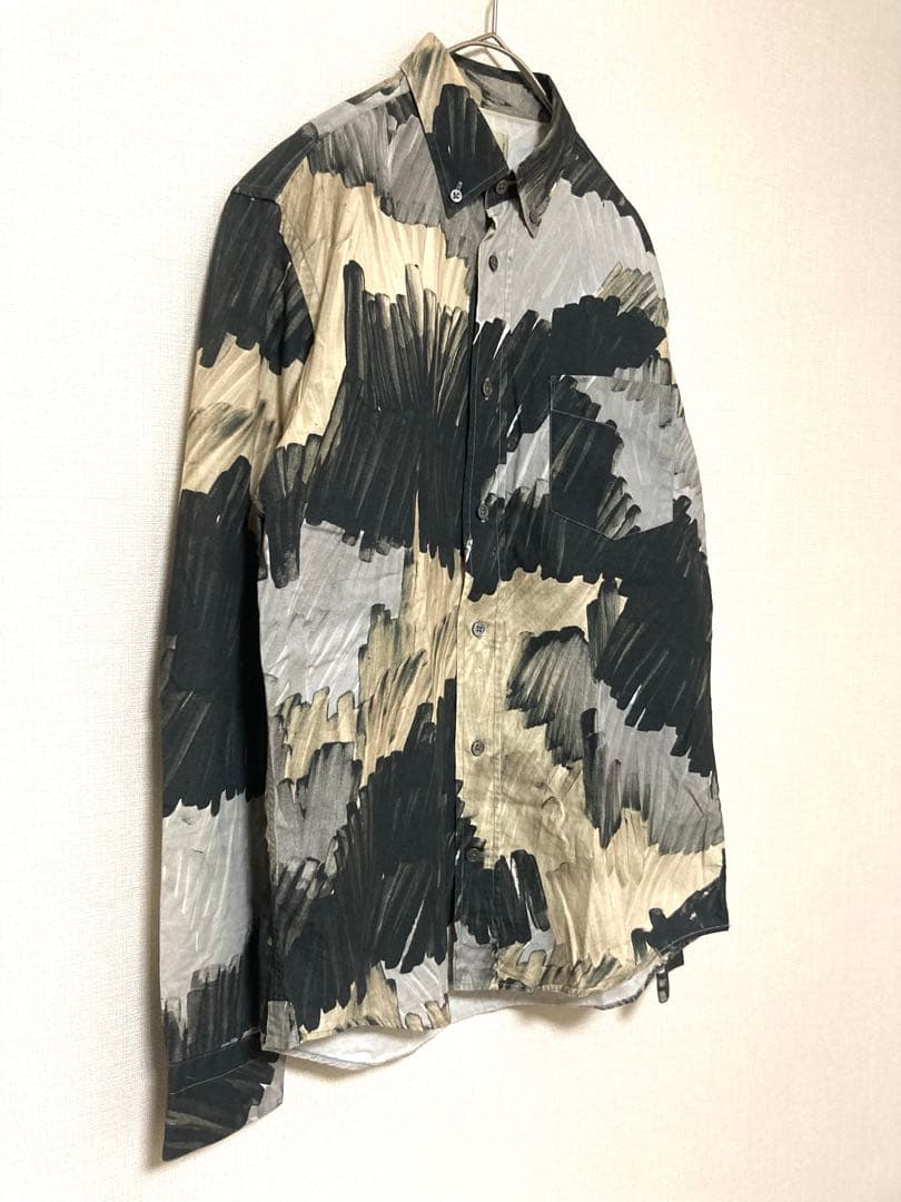 アクネ　メンズ　ドローイング　ペイント　総柄　シャツ　長袖　アート　プリント