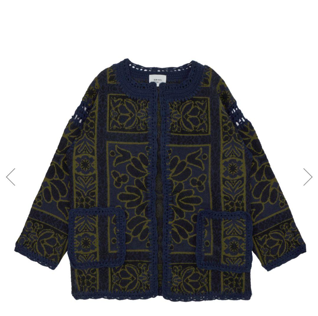 Ameri（アメリ）の「RUG PATTERN KNIT JACKET（ノーカラー
