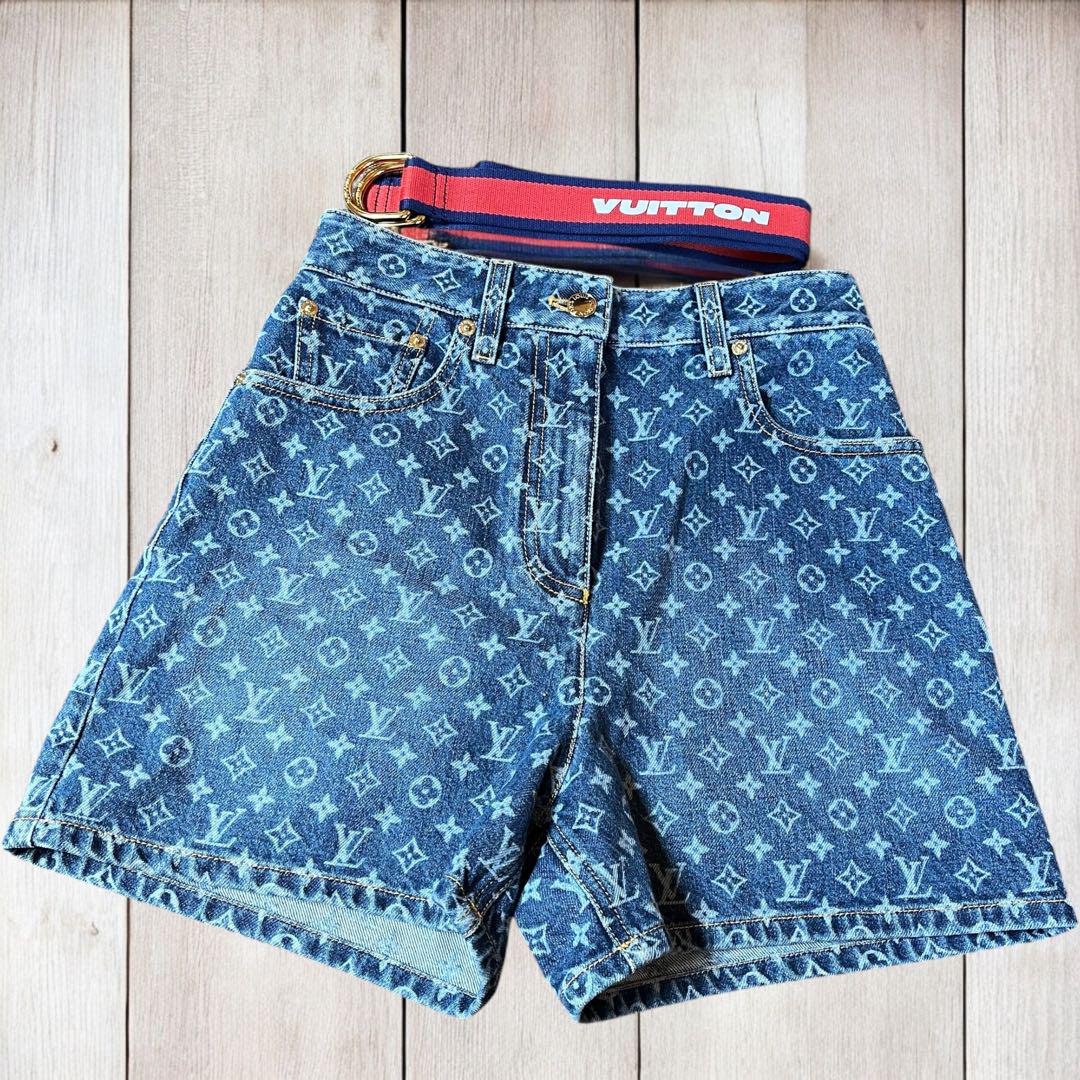【美品】ルイヴィトン デニム モノグラム ショートパンツ マルチカラー 38 良品 国内正規品 LOUIS VUITTON ルイ・ヴィトン モノグラム
