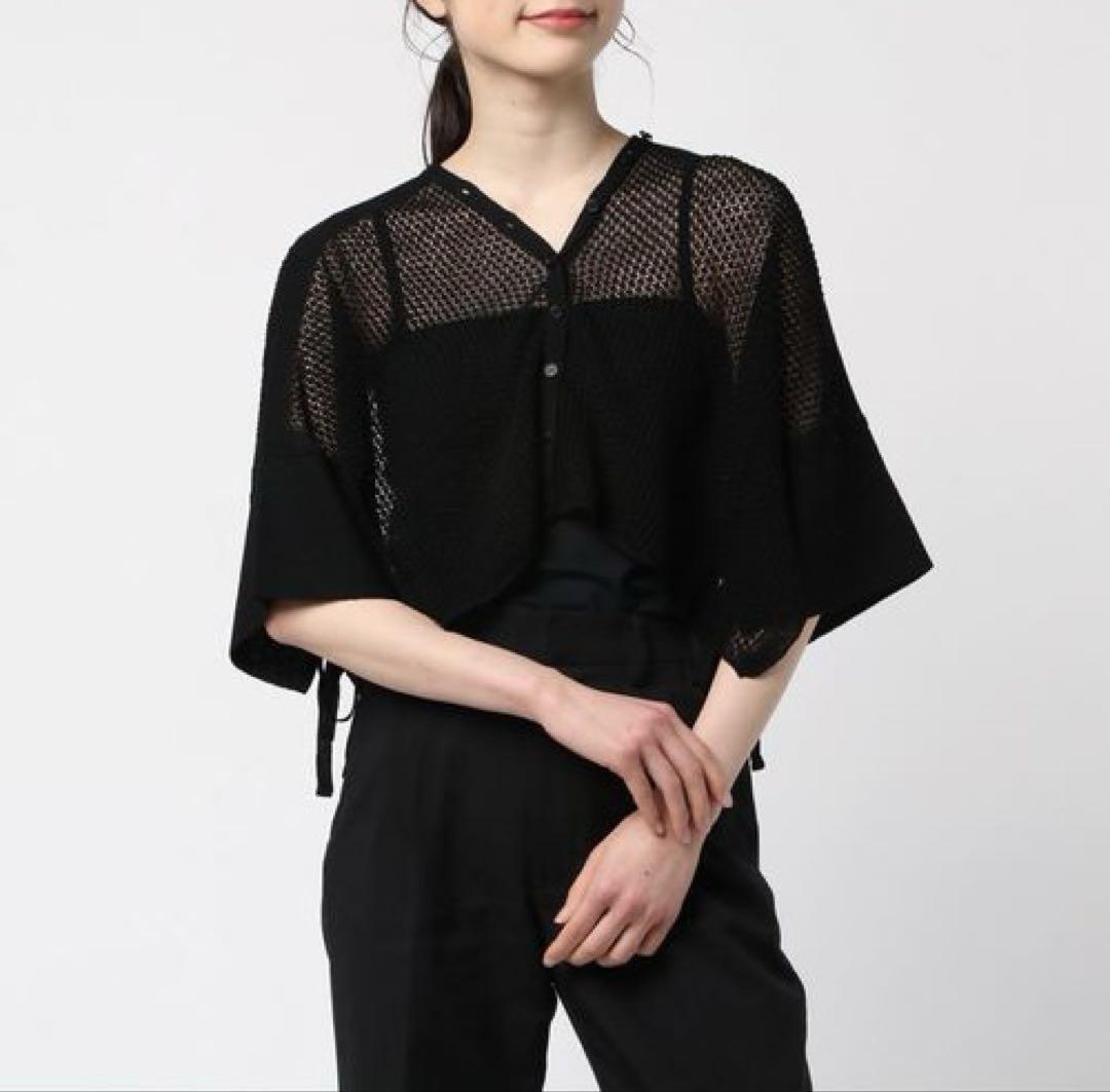 【美品】TANタン 2WAY リネン混 メッシュニットトップス